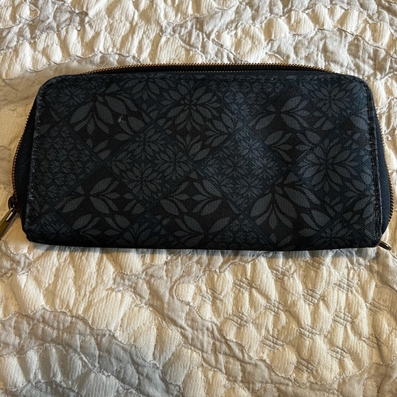 Travelon wallet. Black and gray with a teal interior. Lots of pockets, zipper. - Picture 2 of 5